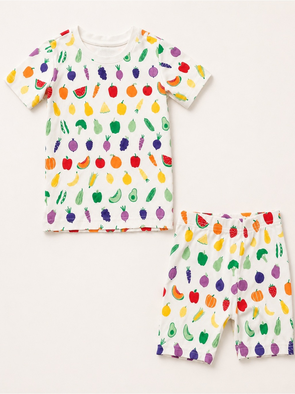 Primary White Fruit & Veggie Print Short-Sleeve Pajama Set